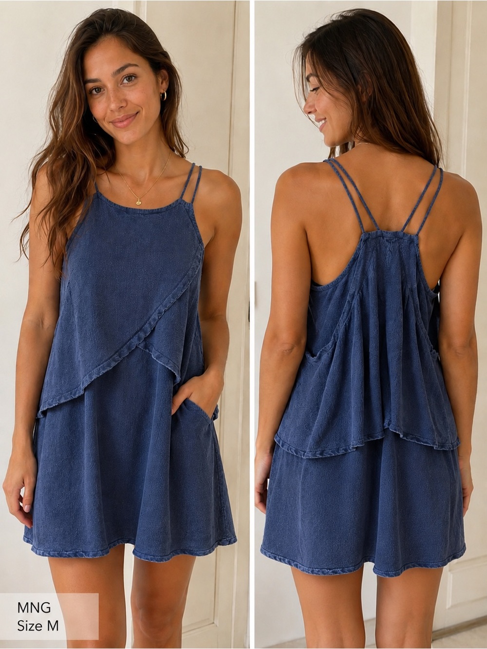 MNG Denim & Tees Blue Textured Strappy Swing Dress M